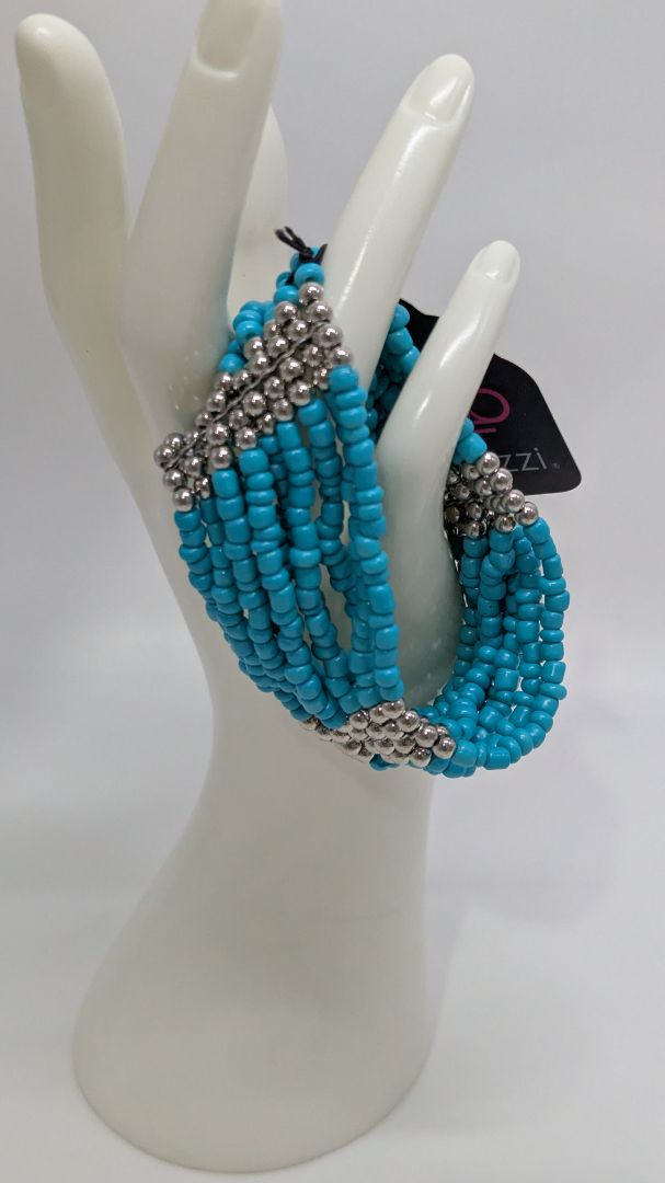 Paparazzi Turquoise/Silver Multi-Strand Beaded Bracelet