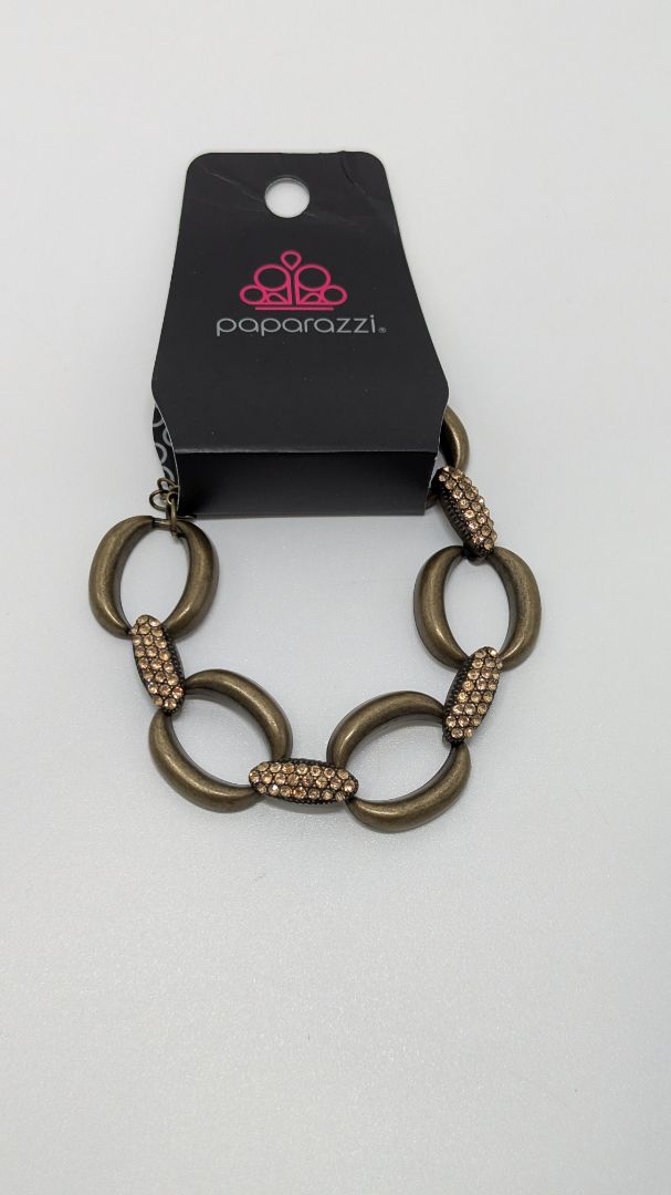 Paparazzi Bronze Faux-Gemstone Chain Bracelet