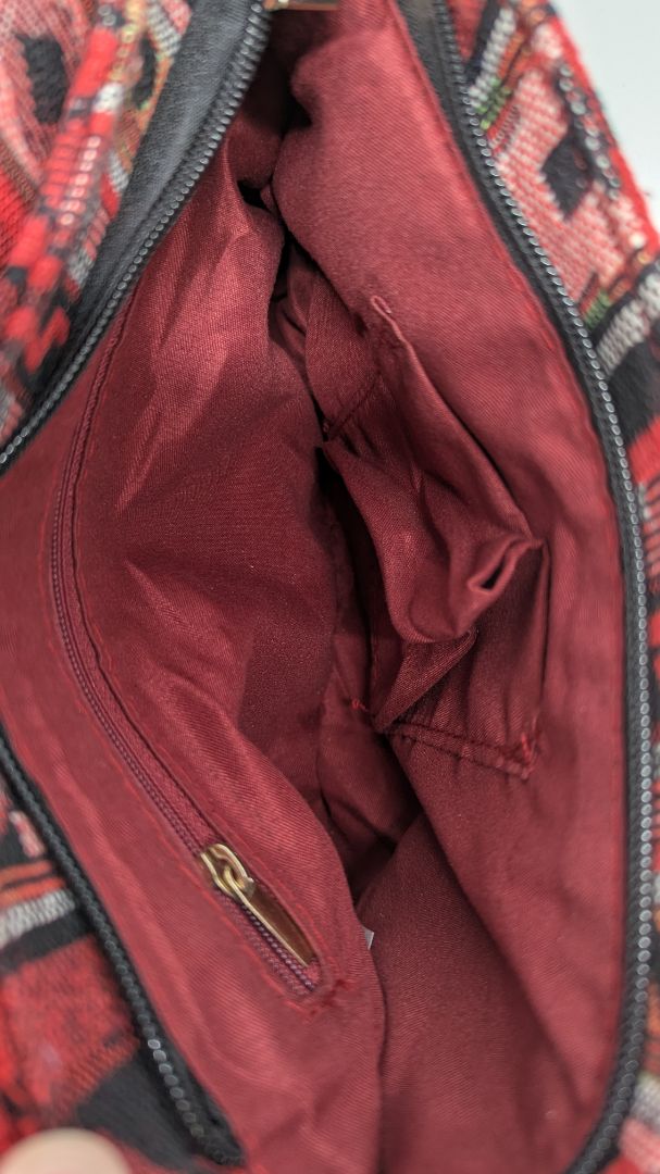 Red/Black Patterned Woven Clutch Crossbody Purse