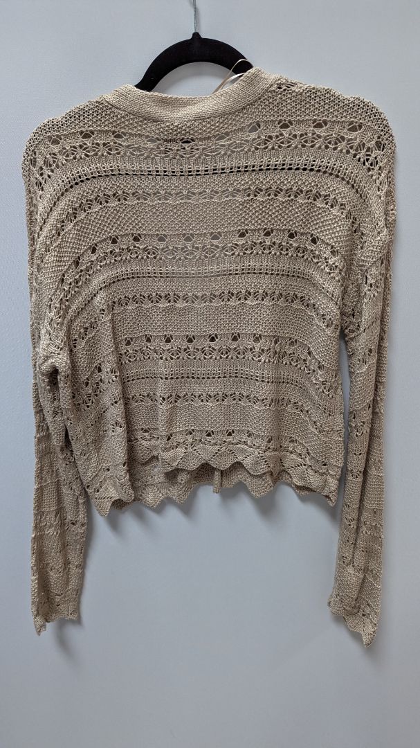 Pink Rose Tan Crochet Knit Cropped Cardigan