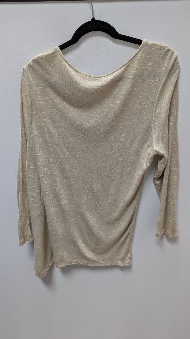 by Chico's Tan Embroidered Neckline Sheer Blouse