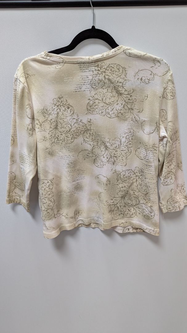 Nicole Miller Cafe Tan Printed Embellished Tee