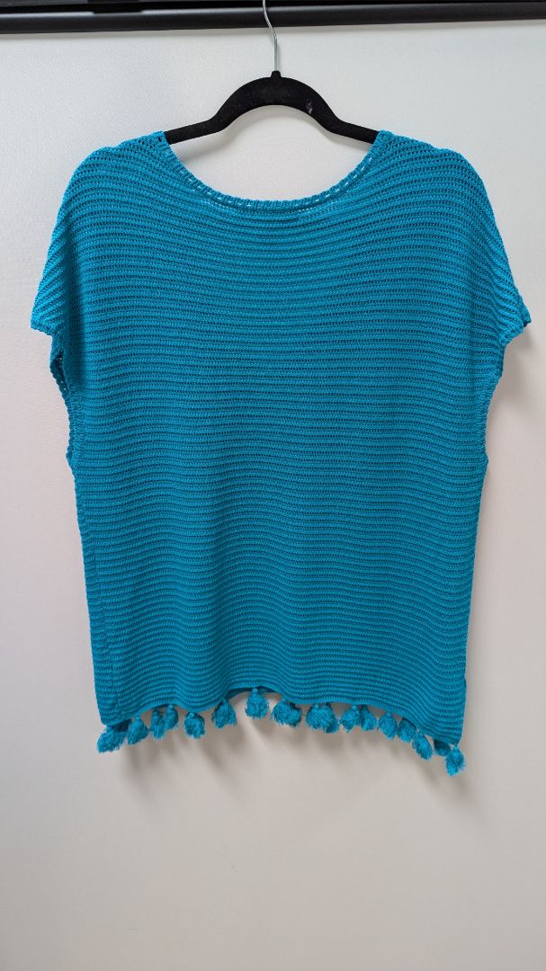 Tommy Bahama Turquoise Fringed Sheer Knit Blouse