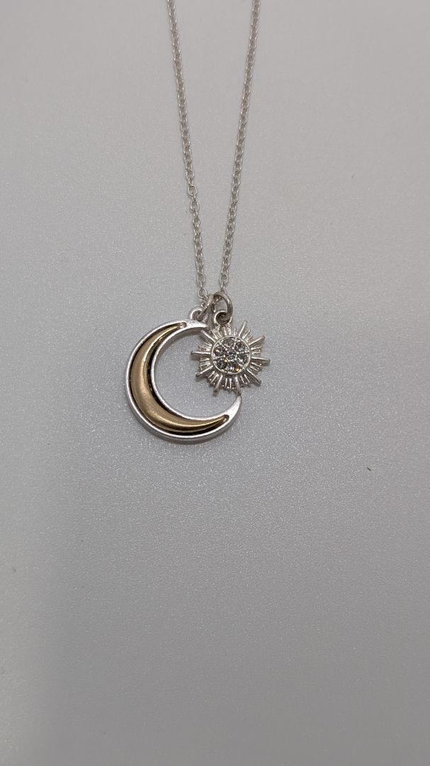 Rain Silver/Tan Moon Earrings & Necklace Set