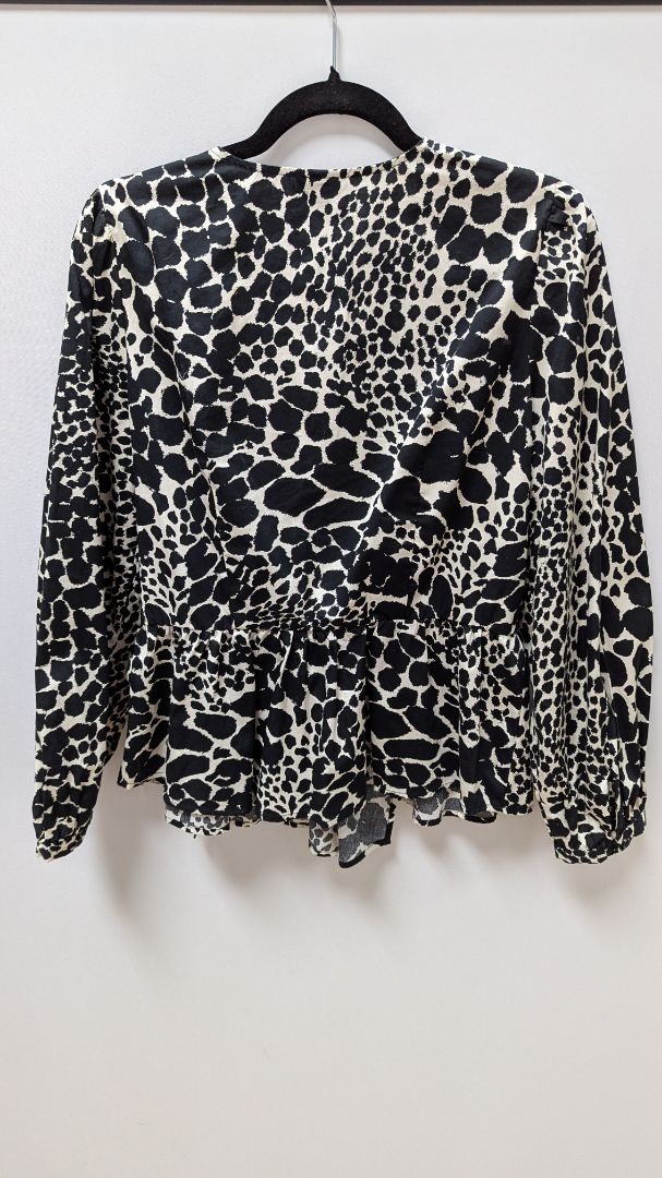 Who What Wear Black Spotted Ruffled Wrap Blouse