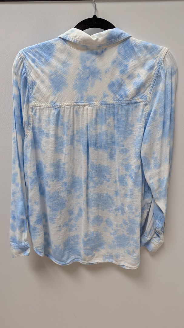 Lucky Brand Light Blue/White Tie-Dye Button-Down Blouse