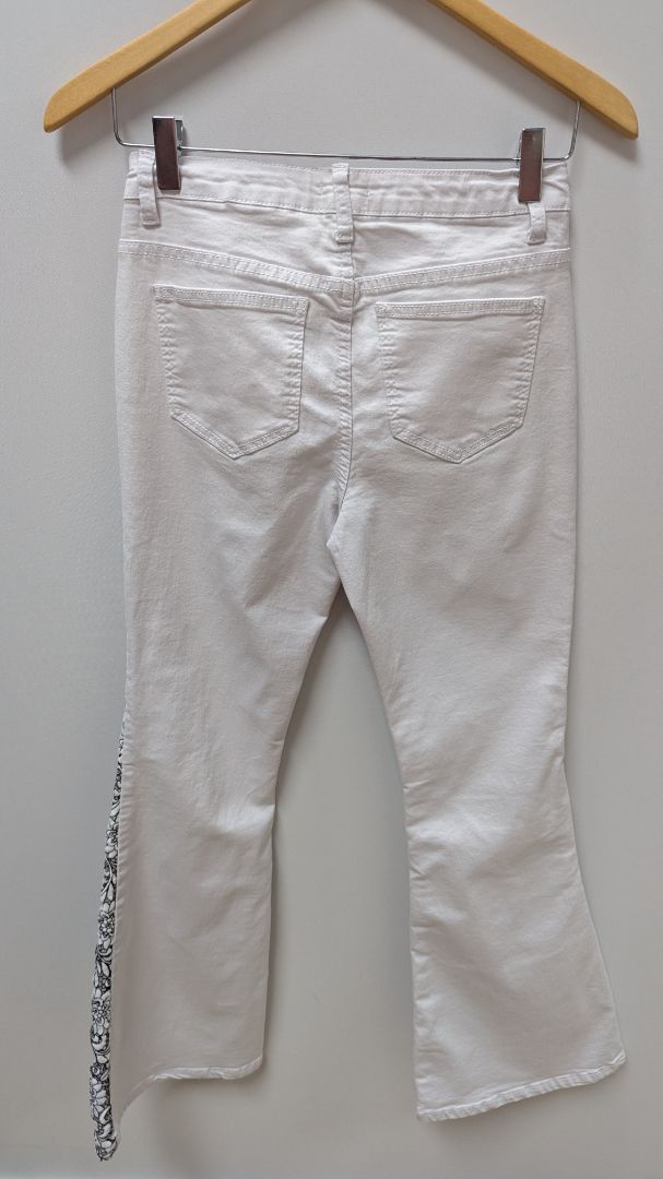 VENUS White/Black Floral Lace Flared Jeans