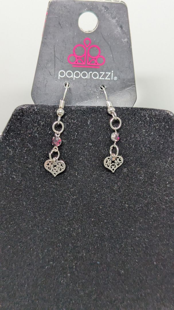 Paparazzi Silver/Maroon Heart Charm Necklace Set