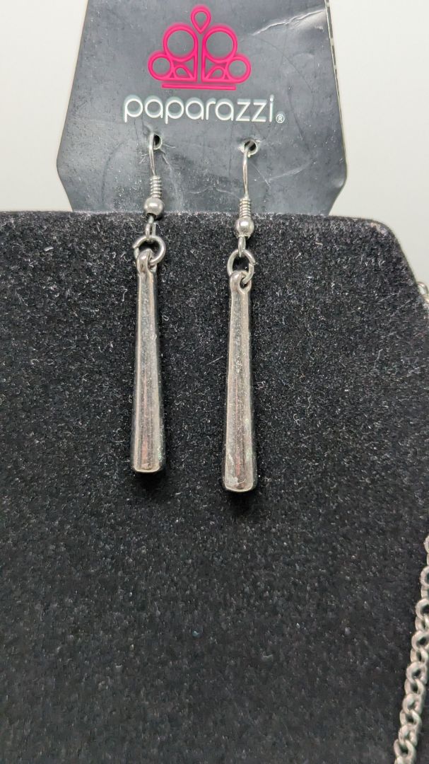 Paparazzi Black Silver Beaded Tassel Necklace Set