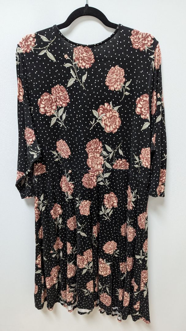 Torrid Black Polka-Dot Floral Faux-Wrap Midi Dress