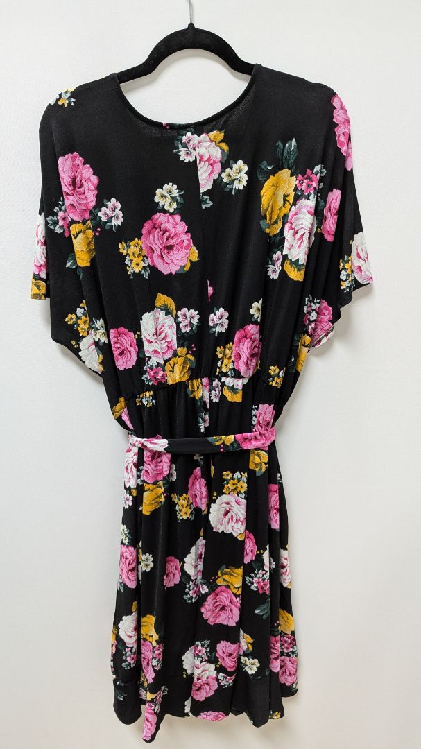 Torrid Black Floral Faux-Wrap Midi Dress