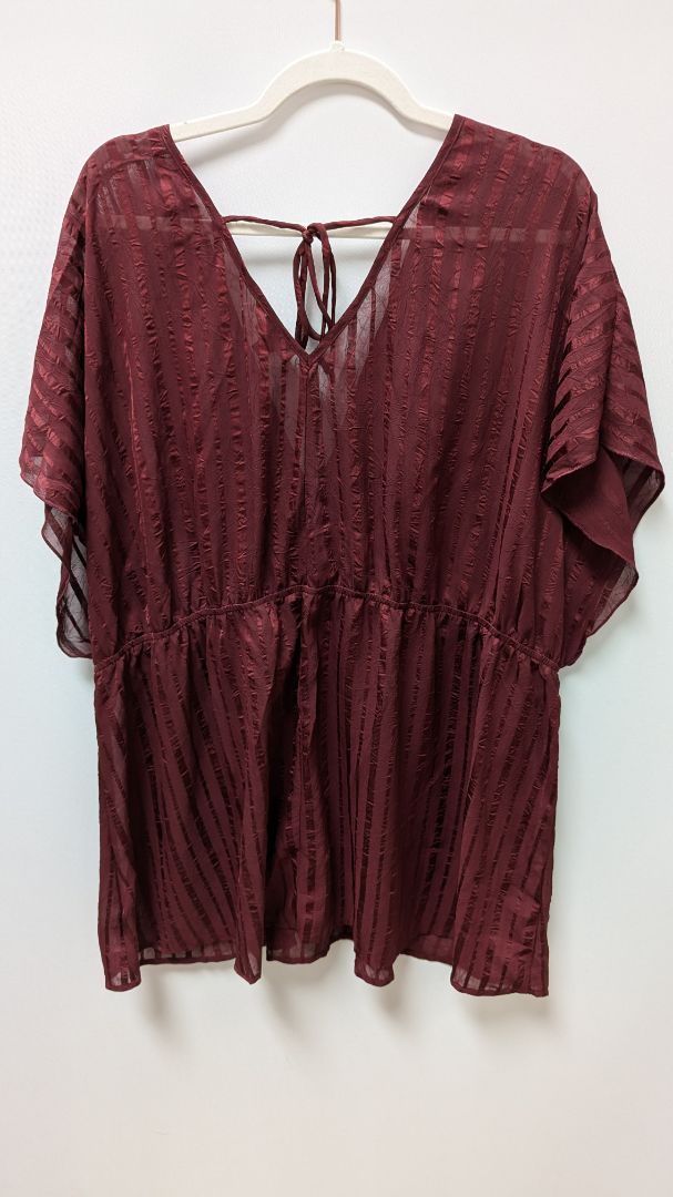 Torrid Maroon Sheer Faux-Wrap Kimono Blouse
