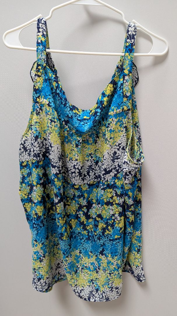 avenue Green/Blue Floral Sleeveless Sheer Blouse