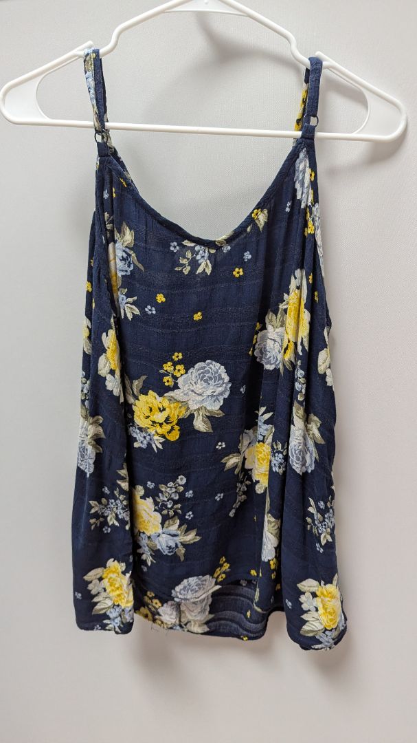 Torrid Navy/Yellow Floral Tie-Neck Tank