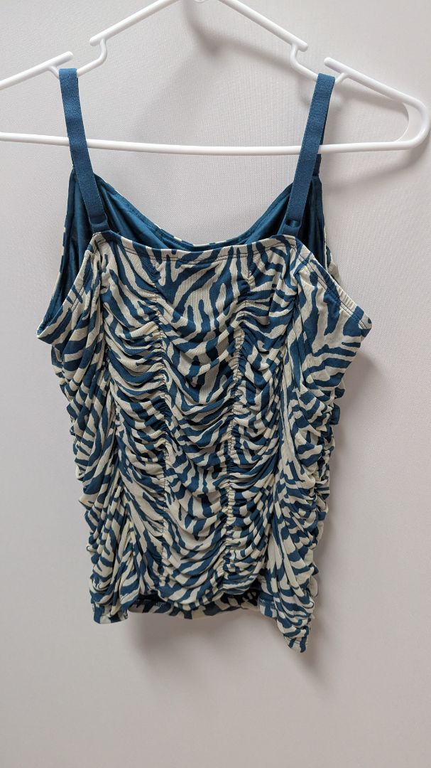 Torrid Blue/Cream Zebra Striped Ruched Tank