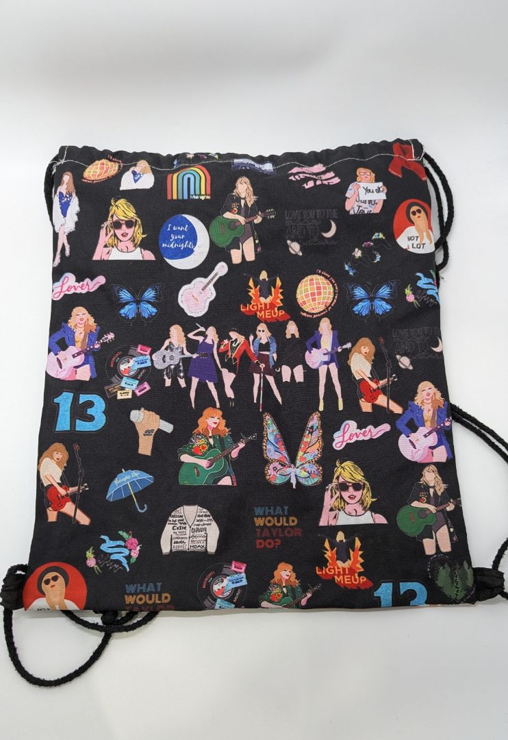 Taylor Swift Black Graphic Drawstring Backpack