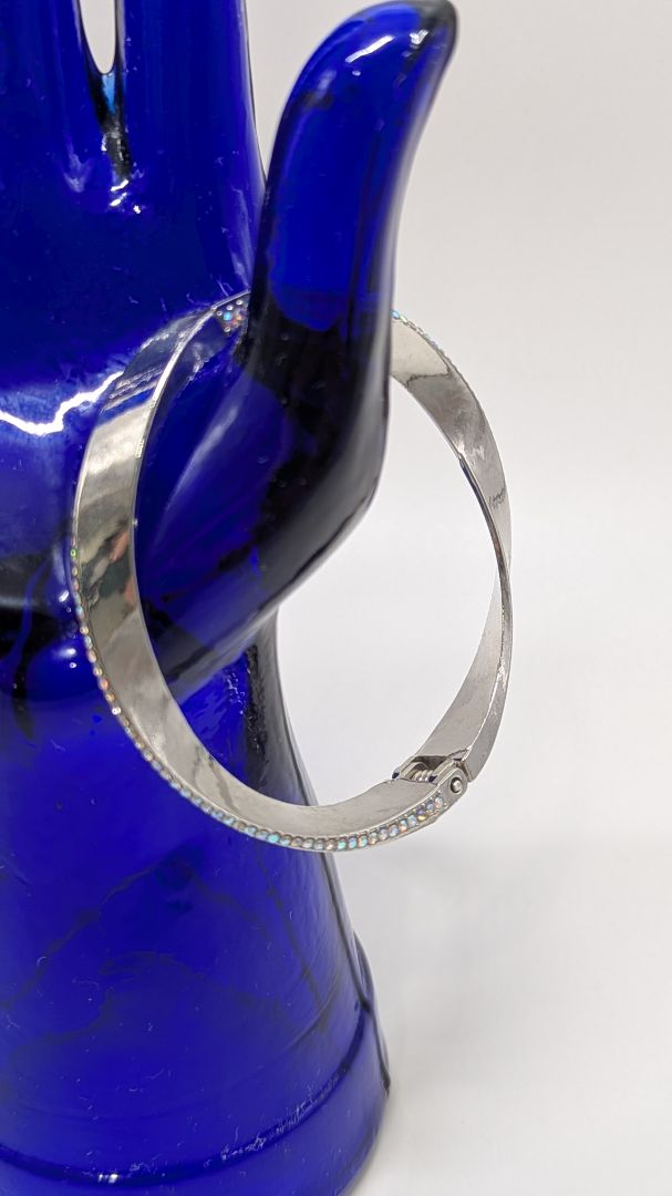 Silver Twisted Rhinestone Bangle Bracelet