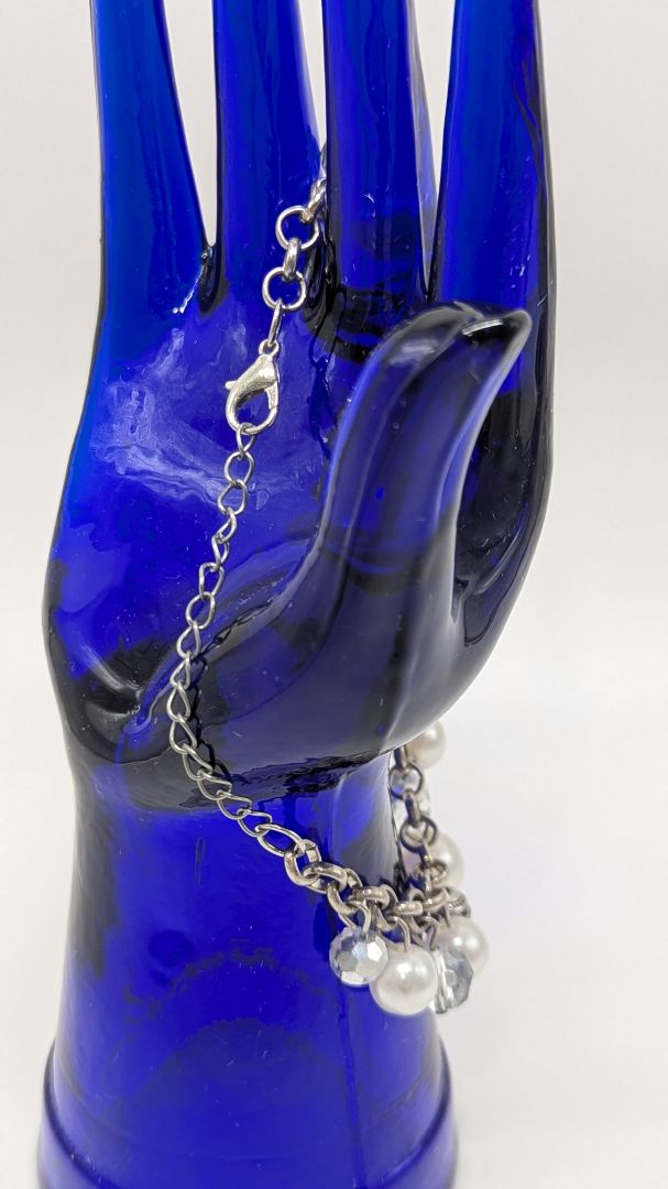 Silver Faux-Pearl Rose Charm Bracelet