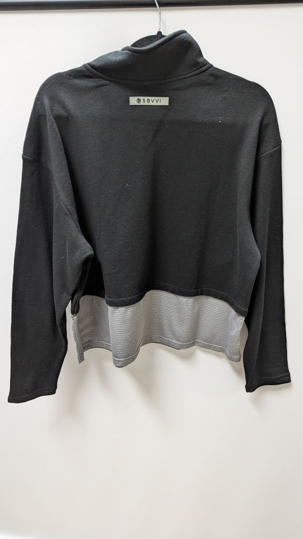 savvi Black/Grey Mesh-Hem Pullover Sweatshirt
