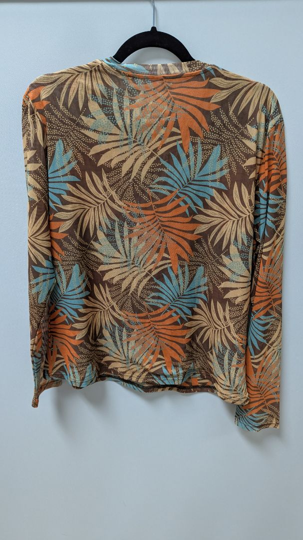Orange Floral Mesh Long-Sleeve Blouse