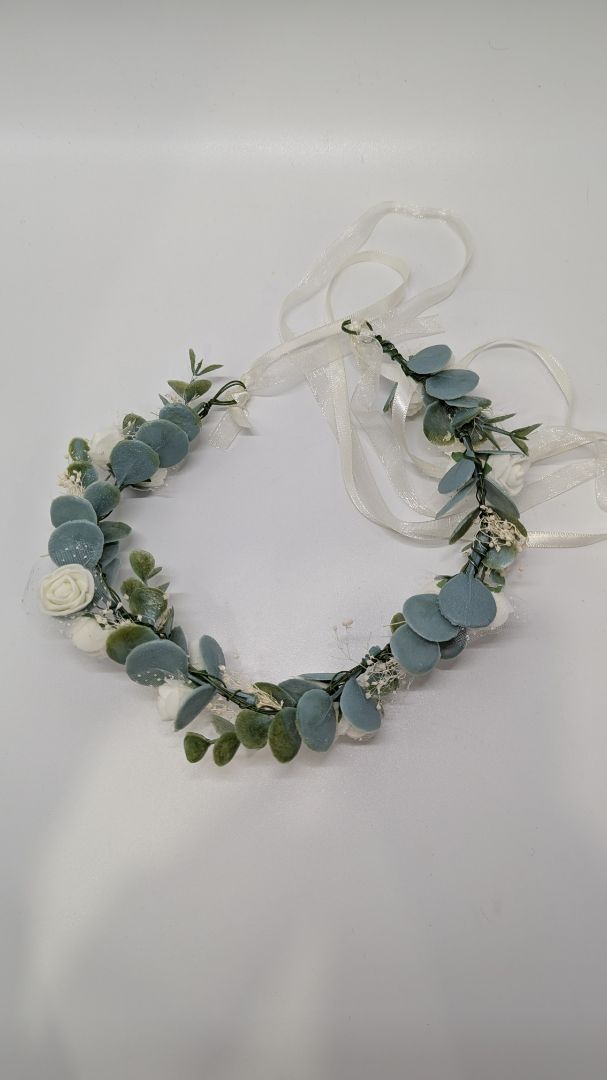 Ivory/Green Eucalyptus Flowers Headband Hair Accessory