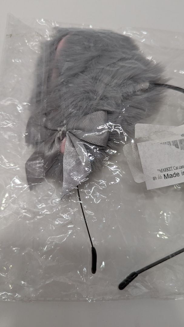 EVERMARKET Grey Faux-Fur Cat Ears with Bells