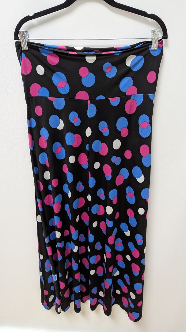 Black Polka Dot Flared Maxi Skirt