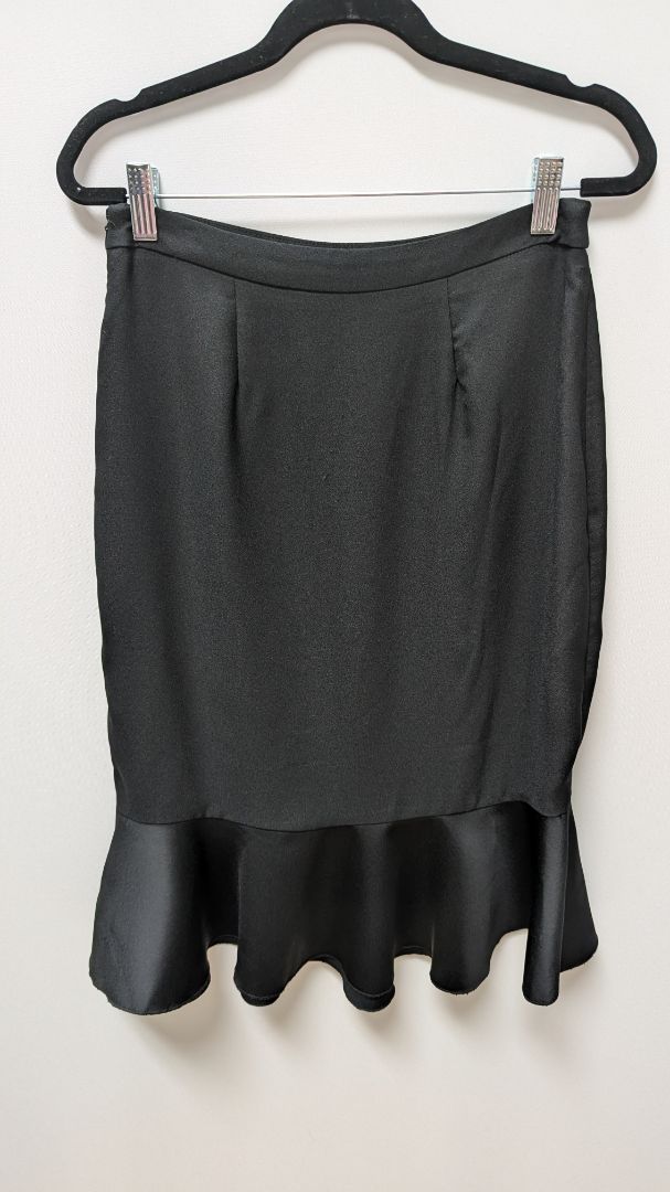 Zara Basic Black Ruffled Hem Midi Skirt