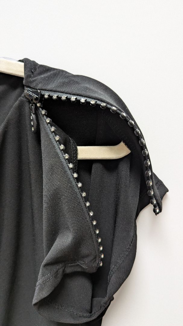 dressbarn Black Rhinestone Zipper Shoulder Blouse