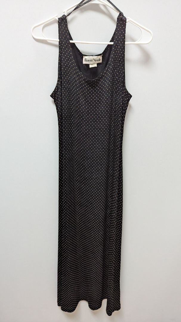 Ronni Nicole Black/Beige Polka-Dot Sleeveless Maxi Dress