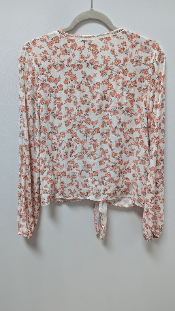 Hippie Rose Cream/Orange Floral Tie-Front Blouse