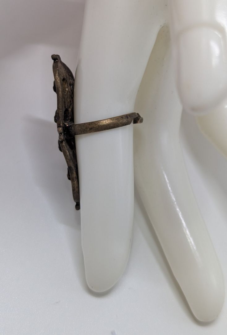 Bronzed Metal Adjustable 4-Skull Emblem Ring
