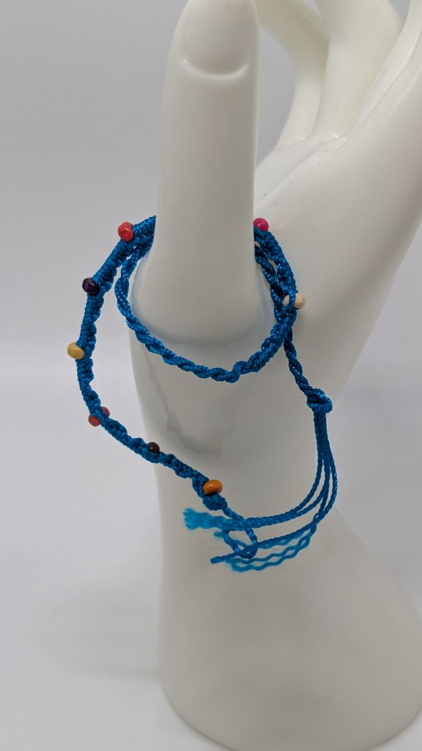 Blue Woven Tie Bracelet with Beads