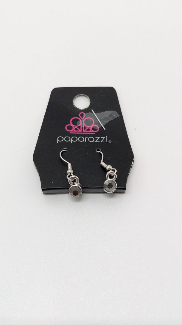 Paparazzi Silver/Black Rhinestone Dangle Earrings