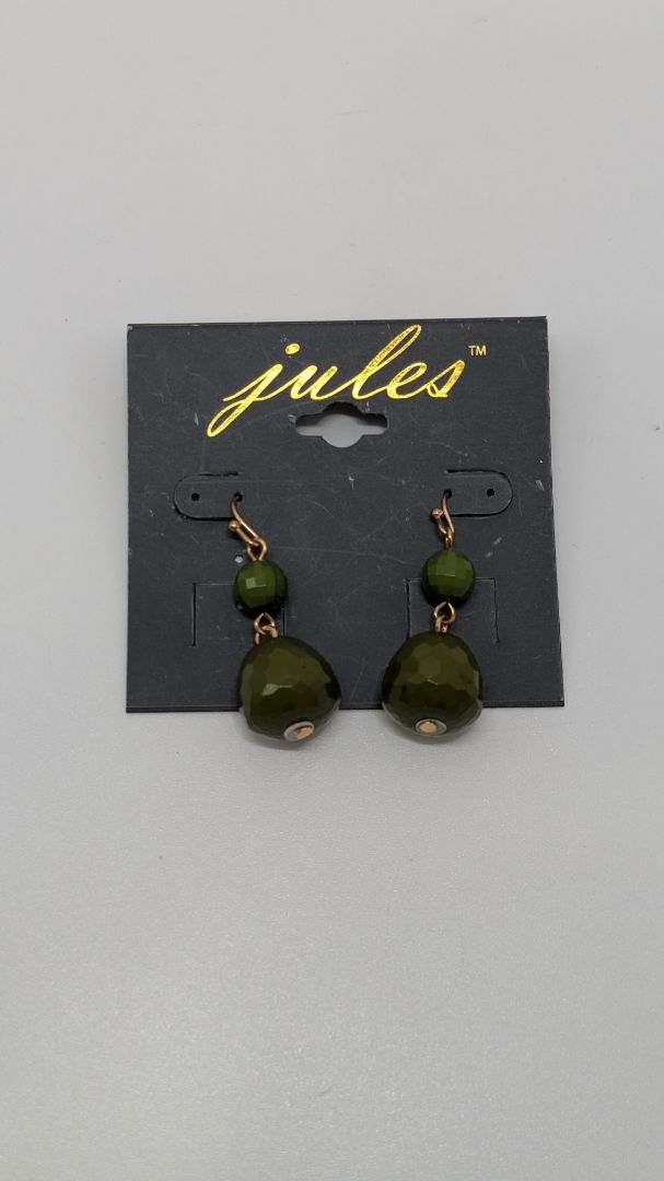 jules Gold/Dark Green Beaded Dangle Earrings