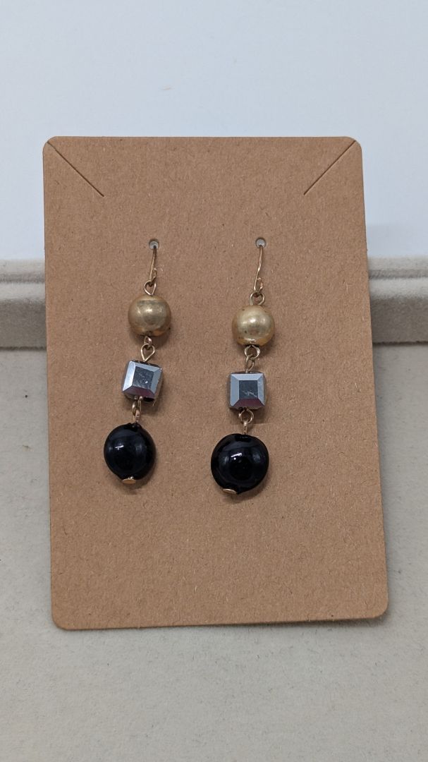 Gold/Silver/Black Beaded Dangle Earrings
