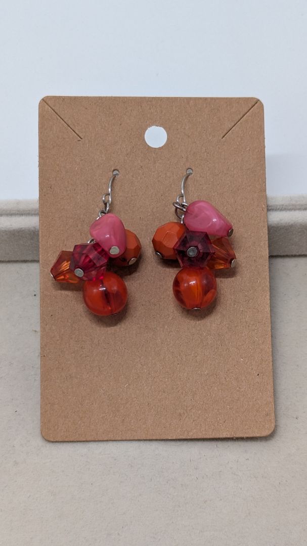 Silver/Pink/Orange Beaded Dangle Earrings