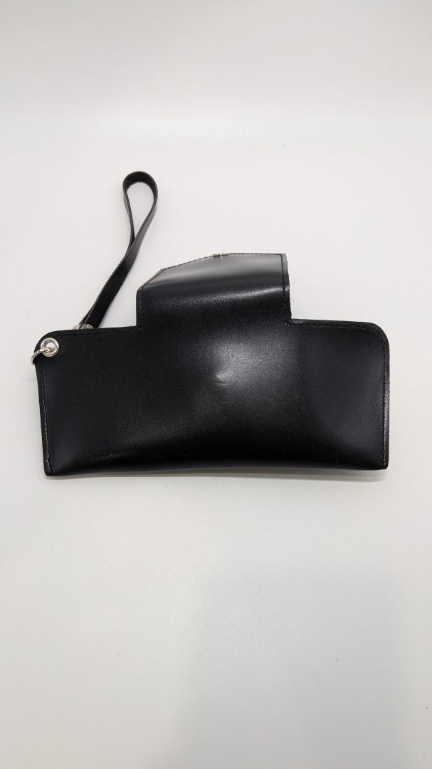 Black Faux-Leather Sunglasses Case with Wrist Strap