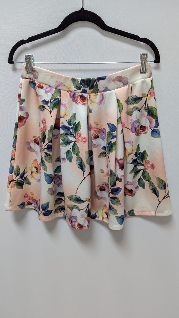 Gianni Bini Light Pink Floral Elastic-Waist Flared Skirt