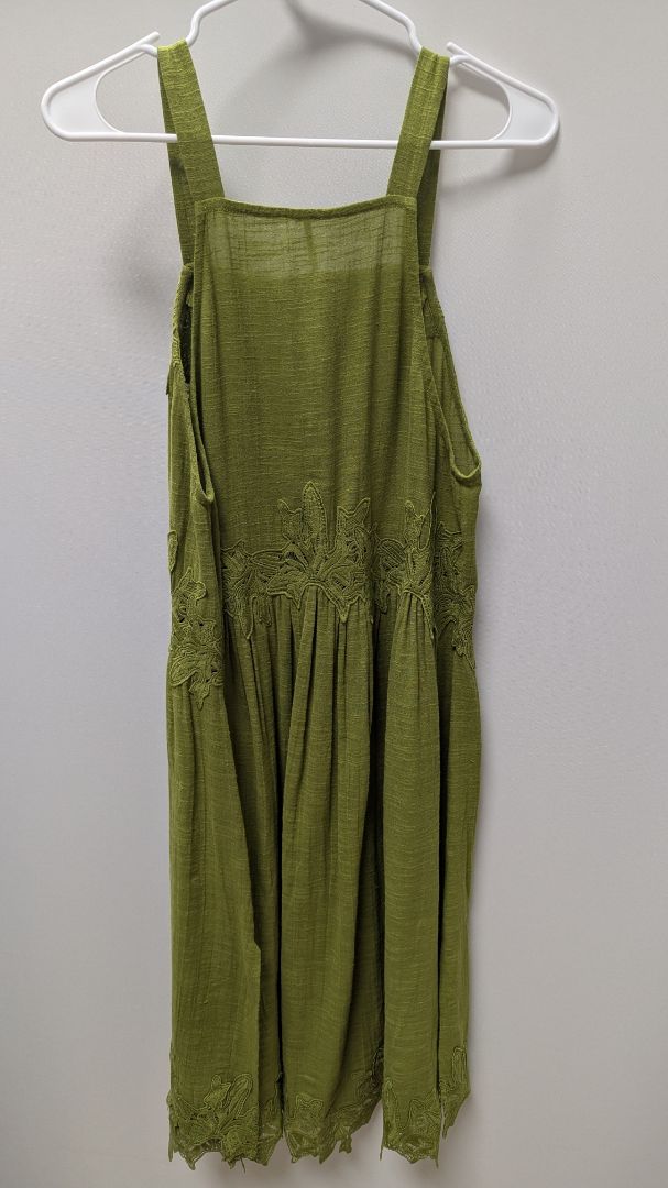 Free People Deep Green Sleeveless Lace-Trim Dress