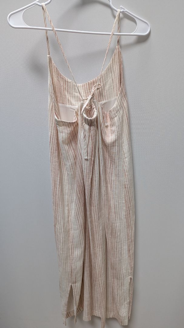 Splendid Cream Striped Linen-Blend Tie-Neck Dress