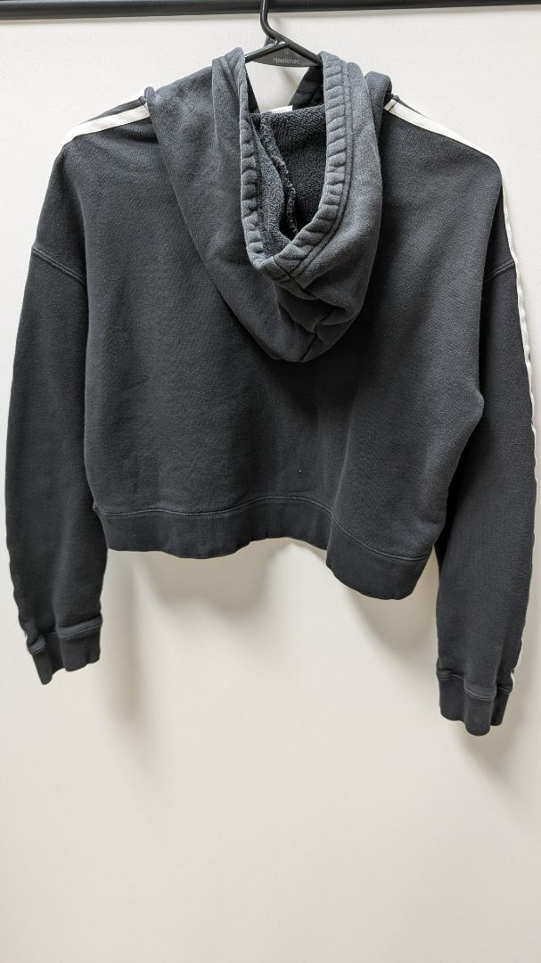 Adidas Black/White Striped Sleeve Cropped Sweatshirt