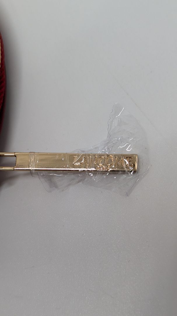 Lancome Red/Gold Zippered Faux-Woven-Leather Pouch
