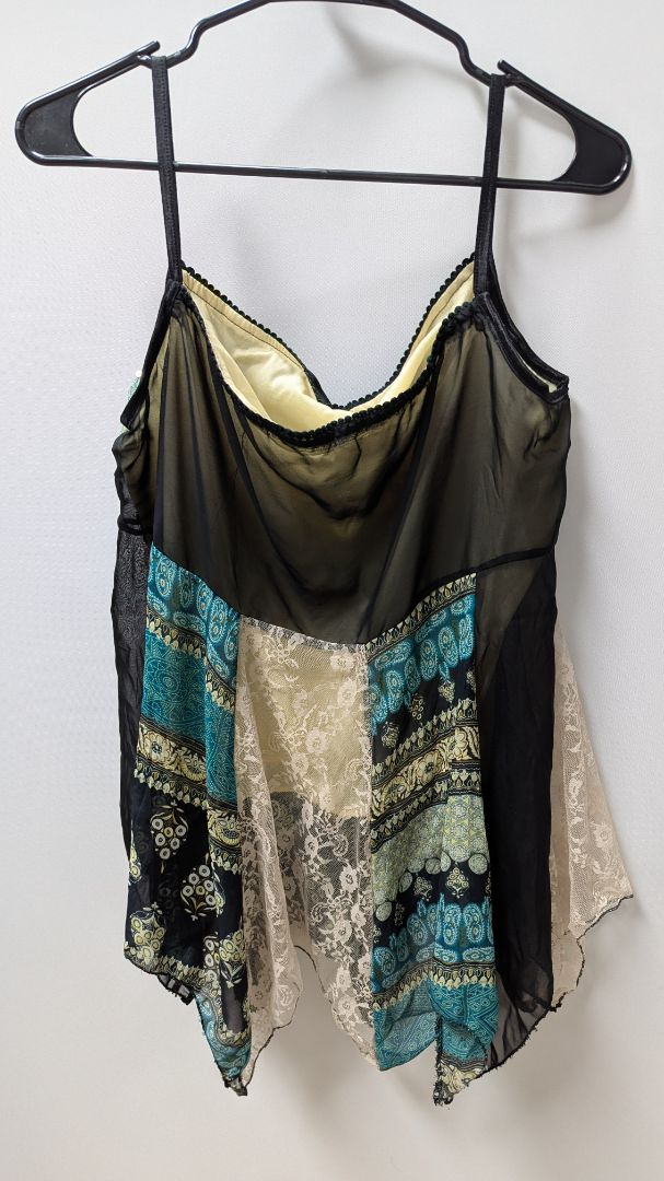 Black Multicolor Handkerchief Tank Blouse