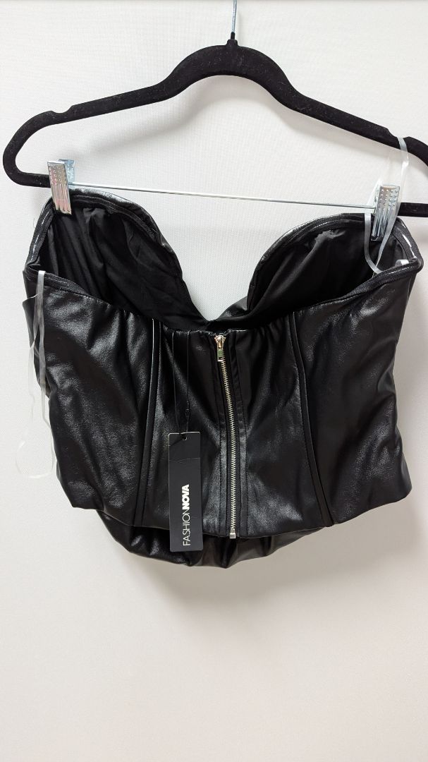 Fashion Nova Black "Catching Looks" Faux-Leather Crop Top