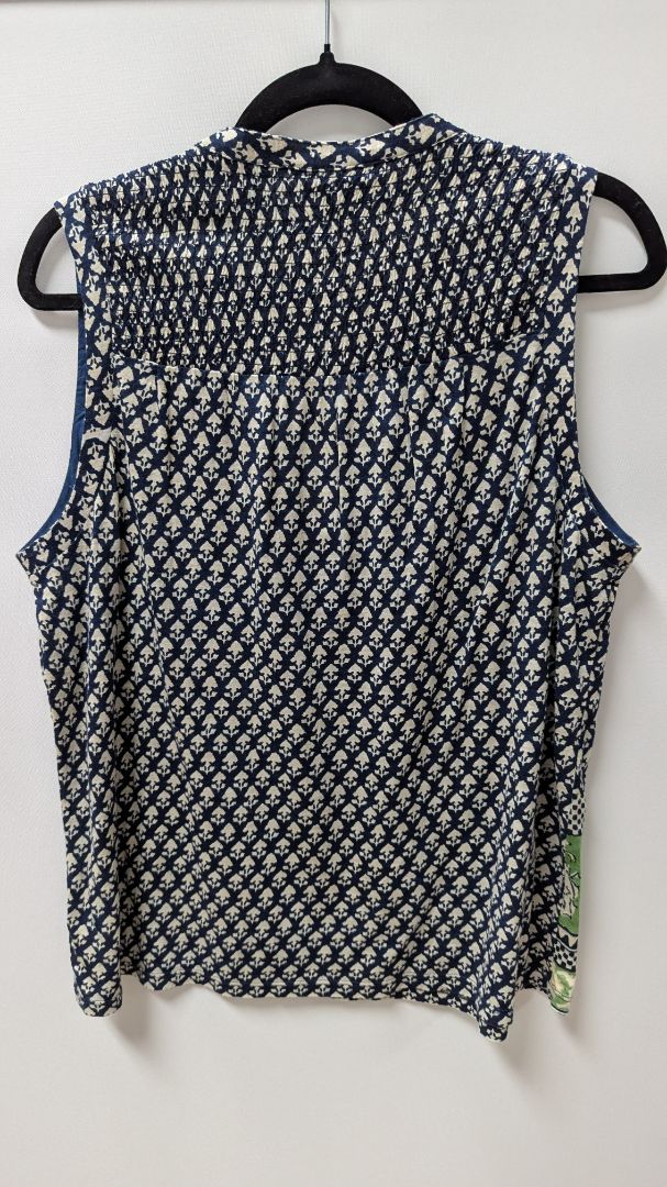 Lucky Brand Navy/Cream Printed Sleeveless Blouse