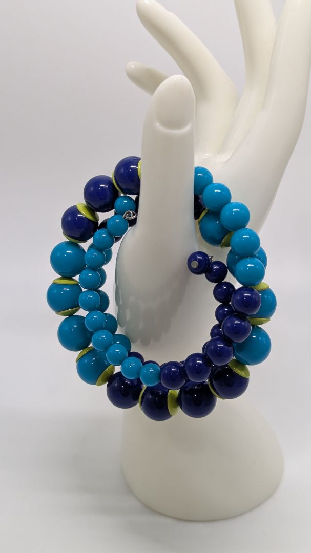 Vintage Blue Beaded Spiral Wrap Bracelet