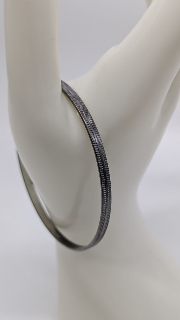 Black-Silver Lined Texture Metal Bangle Bracelet