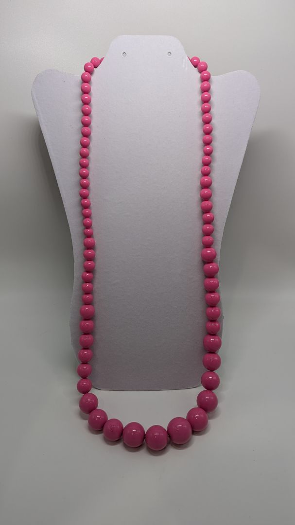 Vintage Hot Pink Single-Strand Beaded Longline Necklace