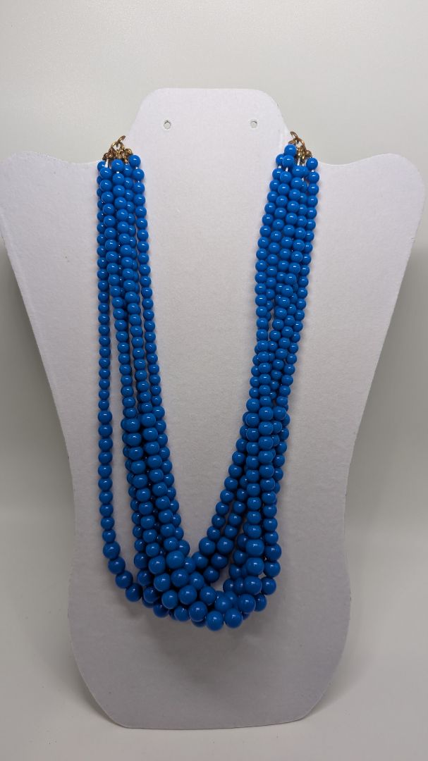 Vintage Dark Blue 6-Strand Beaded Statement Necklace